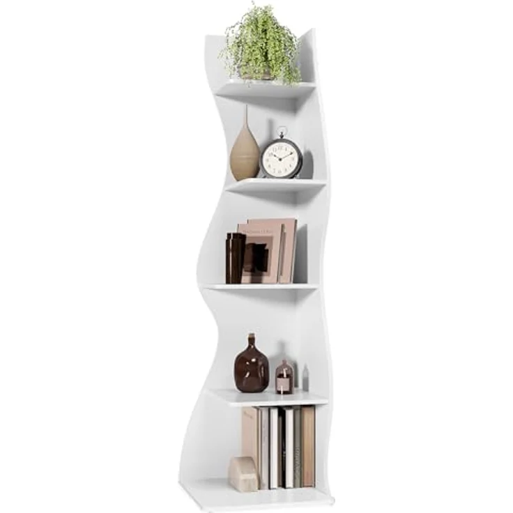 LITTLE TREE Kleines Eckregal, modernes 5-stöckiges Wand-Eck-Bücherregal, stilvolles Bücherregal, Aufbewahrungsregal für kleinen Raum, Wohnzimmer, Schlafzimmer – Bild 2