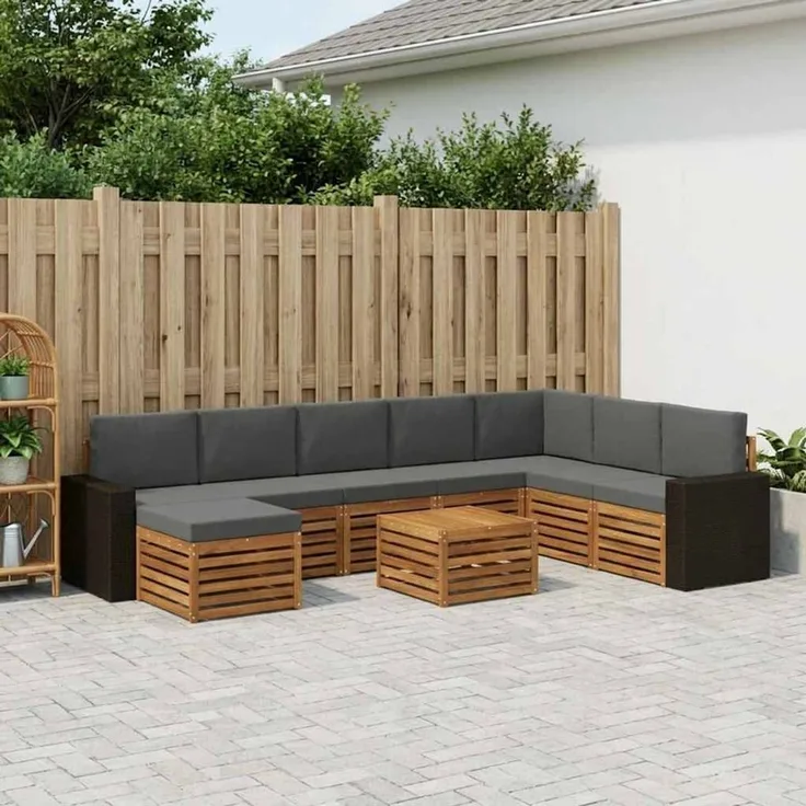 vidaXL Outdoor-Sofagarnitur 9 stk. 8-Sitzer Natur und Anthrazit 3384753