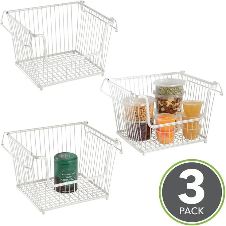 mDesign Allzweckkorb Gitterbox Aufbewahrungskorb 3er Set stapelbar Metall Weiß – Bild 4