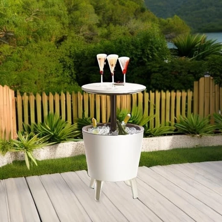 Keter 17186745 Café- und Loungetisch Cool Bar, Kunststoff, beige/braun, ausziehbar – Bild 2
