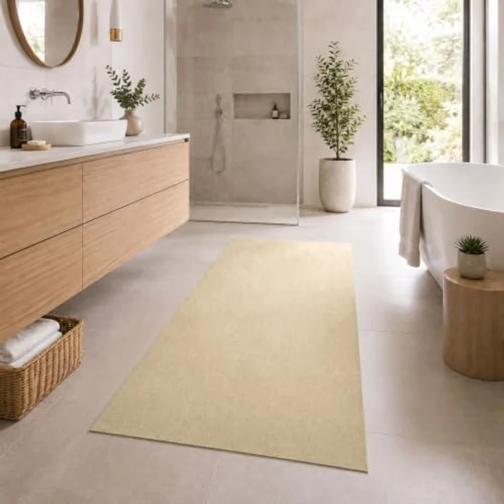 ANRO Badematte AquaComfort Mikrofaser Schlingen-Badläufer, 60x100 cm, beige, rutschhemmend, schnelltrocknend, zuschneidbar, Fußbodenheizung geeignet – Bild 8