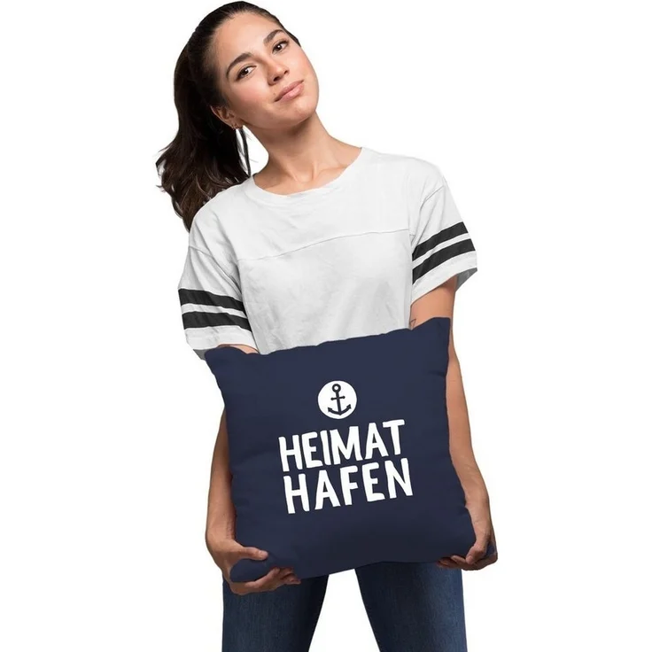 MoonWorks Dekokissen Kissenbezug Aufschrift Heimathafen Anker Geschenk Partner Familie Freunde maritimes Motiv Moonworks® – Bild 3