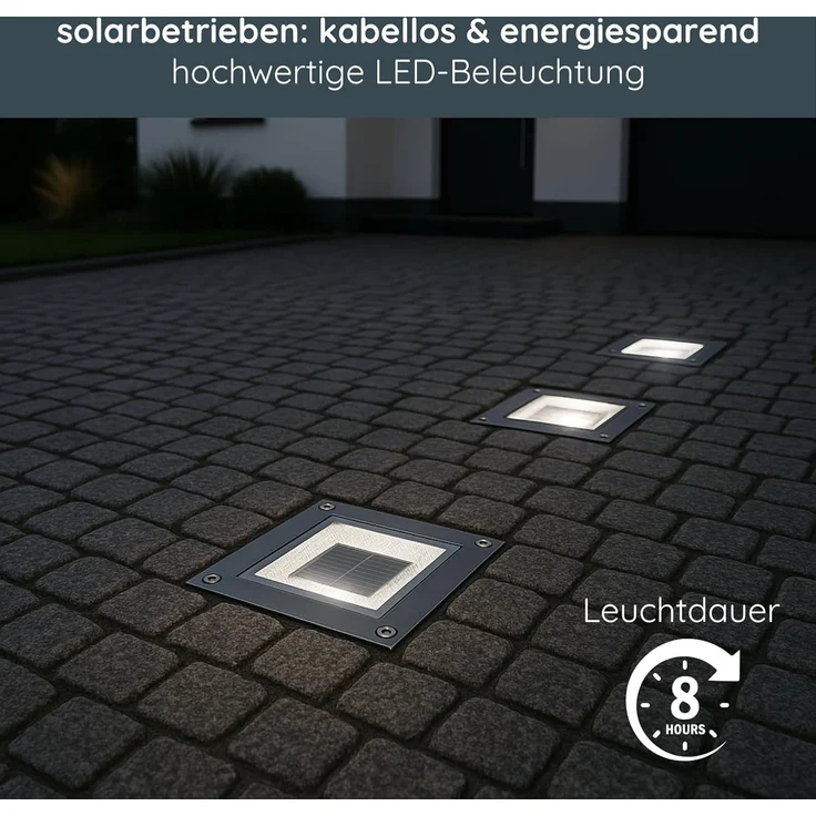 MeLiTec LED Solarleuchte 3er Set, Solar-Bodeneinbauleuchte, IP67, bis 750kg, SEL05, LED wechselbar, Tageslichtweiß, zum Einbau in Verbundsteinpflaster, bis zu 750kg Belastbarkeit – Bild 2