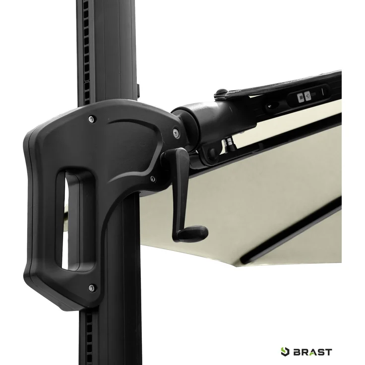 BRAST Alu Sonnenschirm Ampelschirm Ø360cm Beige + LEDs Windsicherung & Schützhülle UV-Schutz 80+ wasserabweisend mit Kurbelvorrichtung drehbar schwenkbar & höhenverstellbar – Bild 8