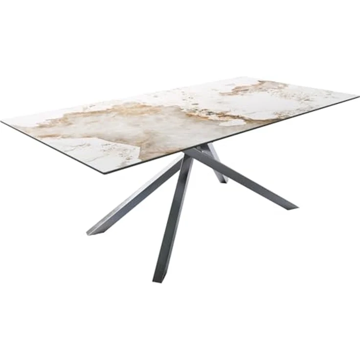 Outdoortisch Edge 200x100 cm Keramik Minas Melange Weiß-Beige Kreuzgestell Rechteck Edelstahl – Bild 1