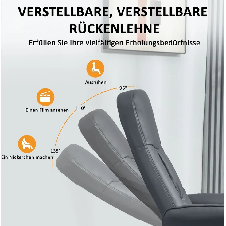 HOMCOM Relaxsessel mit Fußhocker, Kunstleder, Stahl, Dunkelgrau, 76B x 81T x 105H cm – Bild 6