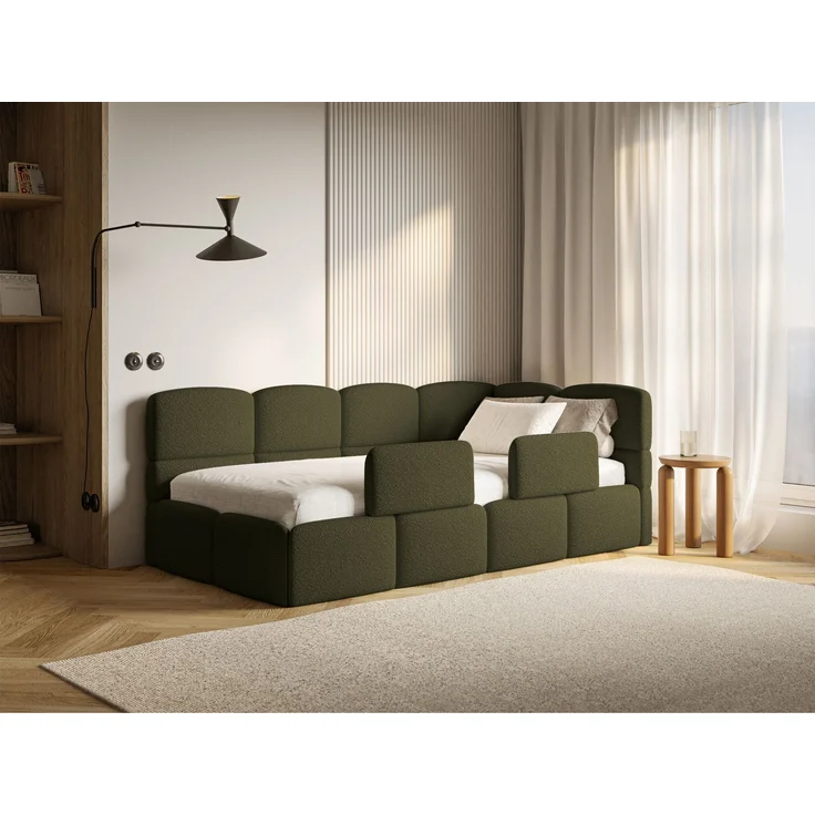 Selsey 'Cloudy' Jugendbett rechts, Rausfallschutz, Bouclé Olivgrün, 90x200 cm – Bild 6