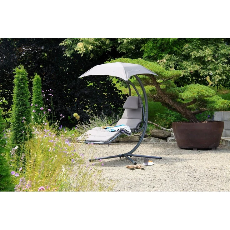 acamp Gartenliege Hängeliege Solomon mit Sonnendach grau, Gartenmöbel Set, Sonnenschirm, Liege, Poolliege, 185 x 105 x 200 cm – Bild 2