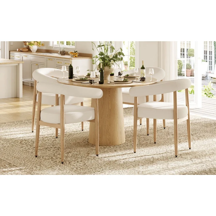 Merax Esszimmerstuhl Gestell aus Metall in Holzoptik Natur, Bezug aus Plüschstoff (Set, 4 St), 4er Set Polsterstühle Armlehnstuhl Küchenstuhl Wohnzimmer Beige – Bild 3