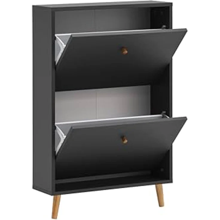 MID.YOU Schuhkipper, Anthrazit, massives Holz aus Eiche und Esche, 59.8x92.2x19.55 cm, stehend, Schuhaufbewahrung für die Garderobe – Bild 3