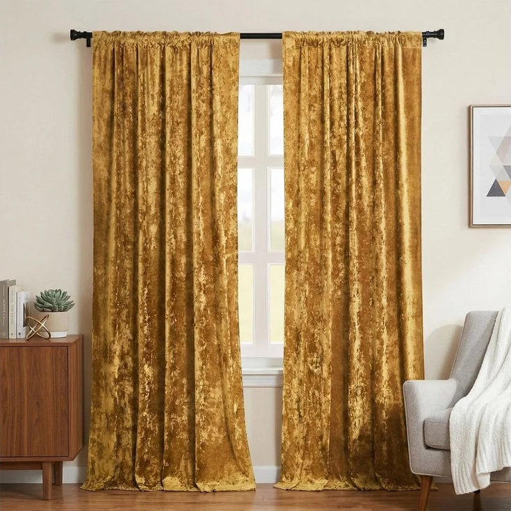 SERBASIC Gardine Samtvorhang 2er set, Velvet Samt Curtains (2 St), Stangendurchzug, abdunkelnd, für Wohnzimmer Schlafzimmer – Bild 1