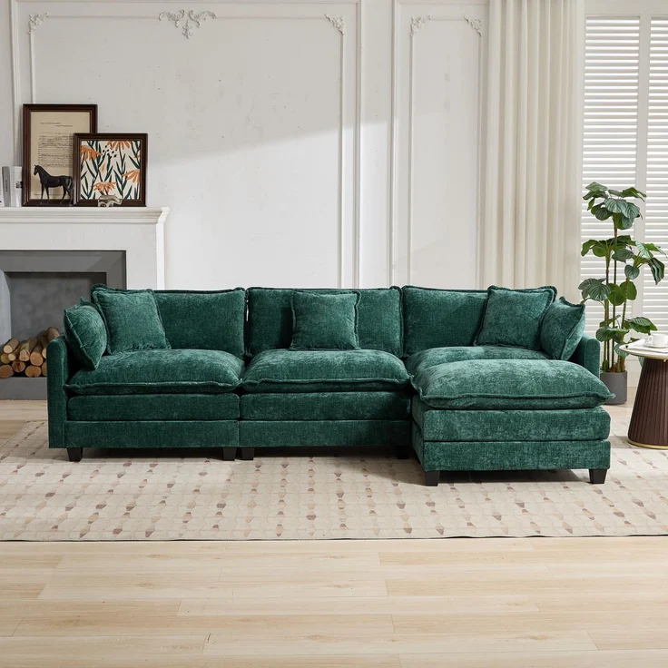 ZUBALIYA Sofa mit LED - Beleuchtung, mit Chenille - Bezug, mit Cordbezug, modular aufgebaut, aus Chenille, für Wohnzimmer und Apartments – Bild 11