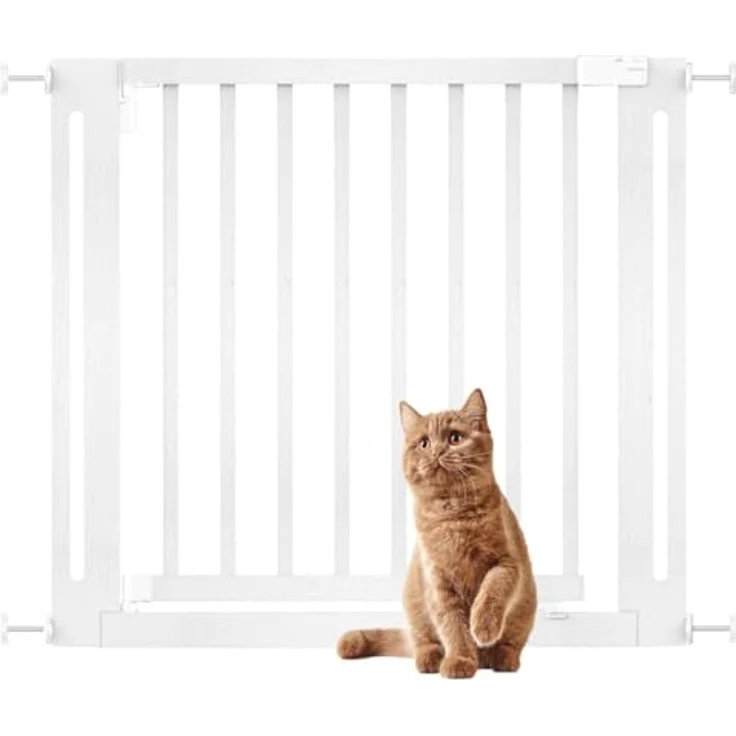 Bettacare Naturholz Elegance Treppenschutzgitter, Weiß, 87cm - 95cm, Druckmontage Sicherheitsgitter, 65cm Extra Breite Türöffnung, Einteiliges Extra Breites Gitter für Welpen, Hunde und Haustiere – Bild 1