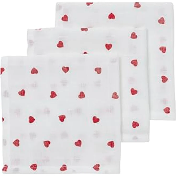 MEYCO Waschtücher 3er Pack 30x30cm Musselin Spucktücher Sweet Heart White | 100 % weiche Baumwolle - Oeko Tex zertifiziert - saugfähig, hautfreundlich & schnelltrocknend – Bild 1