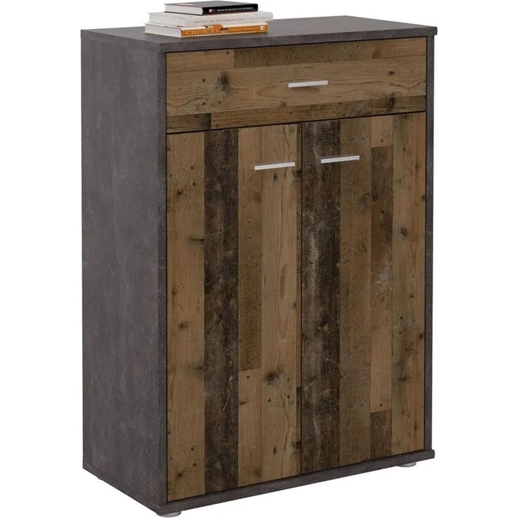 CARO-Möbel Kommode Tommy Sideboard Schrank in dunkler Betonoptik/Old Style mit Schublade und 2 Türen