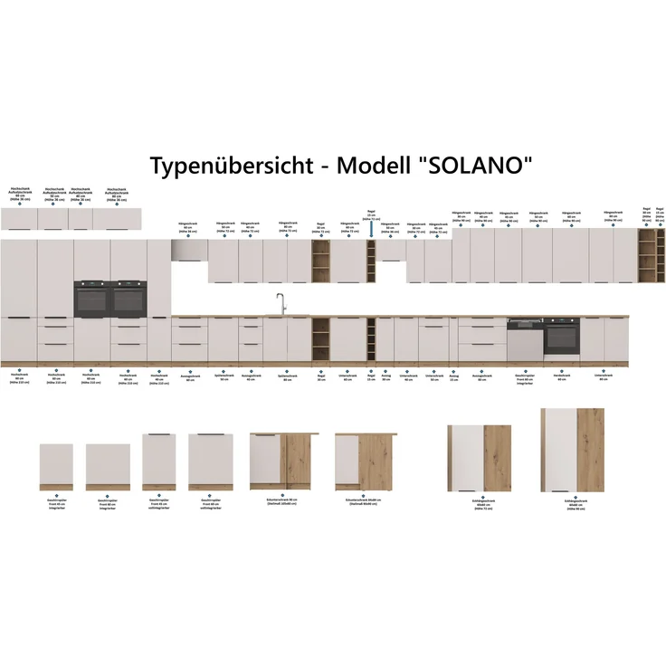 Küchen Hochschrank 60 cm SOLANO Kaschmir beige + Eiche Artisan matt Küchenzeile Küchenblock Küche – Bild 5
