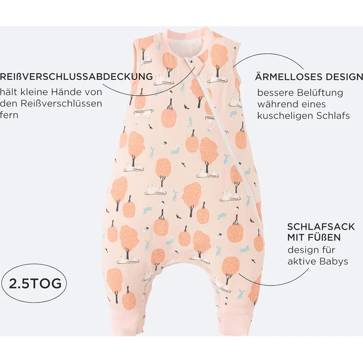 Duomiaomiao Baby Schlafsack, 1x Ganzjahresschlafsack, 2.5tog-rosa Wald, 85cm / Babygröße 90-100cm, 100% Baumwolle – Bild 4