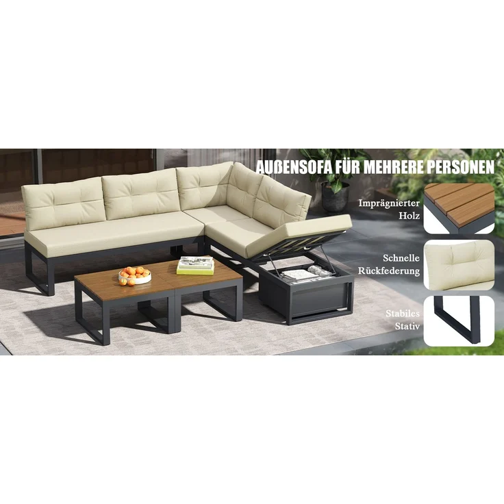 ZUBALIYA Garten-Loungeset - 191,5 x 191,5 x 79 cm , Beige , Polyester , verstellbare Rückenlehne , mit Stauraum – Bild 20