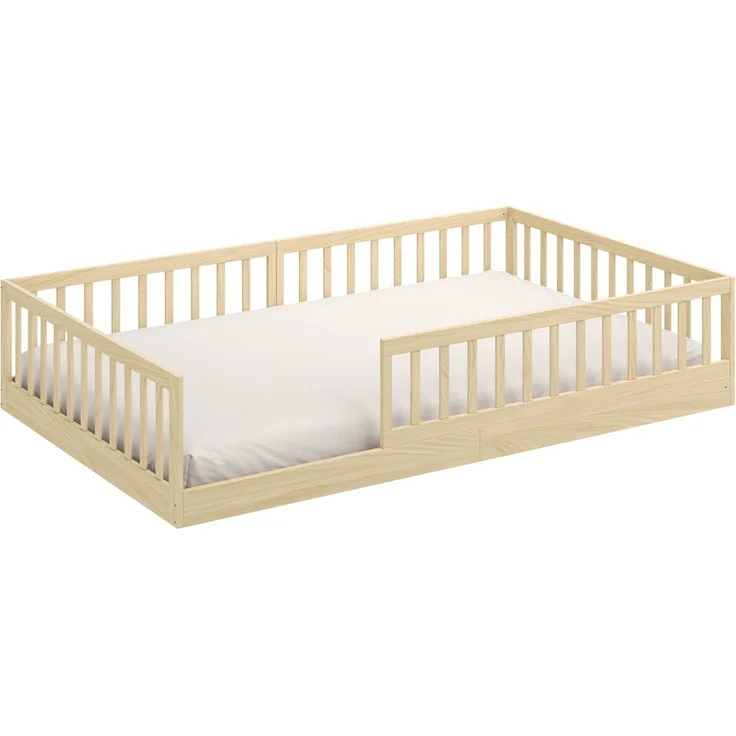 CADANI Kinderbett Timi Bodenbett bis 200 kg belastbar mit abnehmbarem Rausfallschutz (120x200 cm, Montessori Kinder- & Jugendbett aus Kiefer Massivholz), inkl. stabilem Roll-Lattenrost, Natur – Bild 5