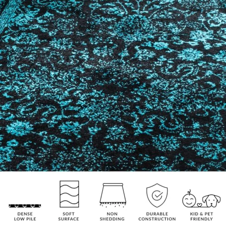 Safavieh Läufer 76x244 cm - Adirondack Collection - Transitional Design, Schwarz & Petrol, Pflegeleichte Synthetikmischung, Ideal für Wohnzimmer, Schlafzimmer, Büro – Bild 7