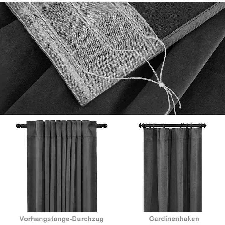 Woltu Vorhang (2 St), Multifunktionsband, verdunkelnd, mit Kräuselband blickdicht 300g/m²