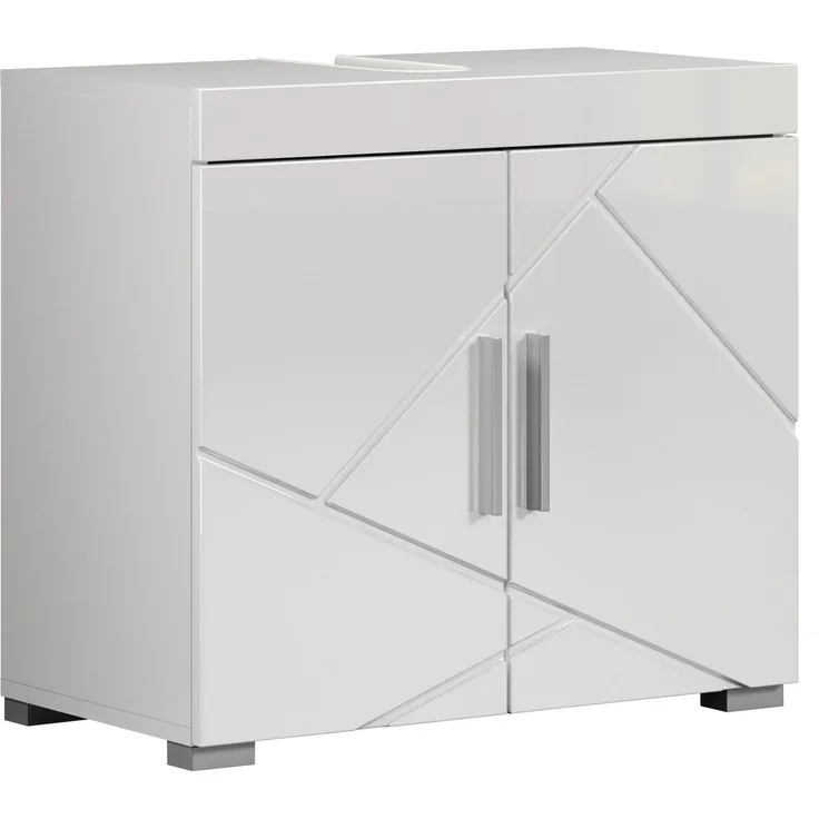 trendteam smart living - Amanda - Waschbeckenunterschrank - Weiß/Weiß Hochglanz - Unterschrank für das Badezimmer mit 2 Türen und 1 Einlegeboden - (BxHxT) 60 x 56 x 34 cm - Moderner Stil