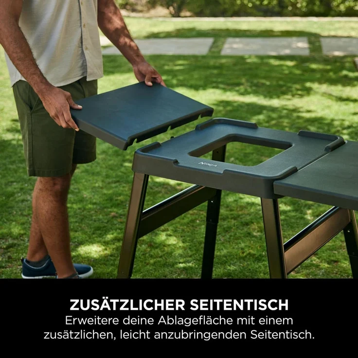 Ninja Woodfire höhenverstellbarer Ständer mit Seitentisch für Woodfire Elektrogrills, Stahl / Plastik Schwarz, 66 x 86 x 107 cm – Bild 3