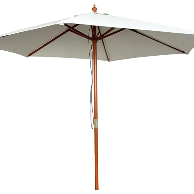 Mojawo XXL Holz Sonnenschirm Marktschirm mit Seilzug, UV-Schutz, Windventil, Beige, Ø 4 m – Bild 2