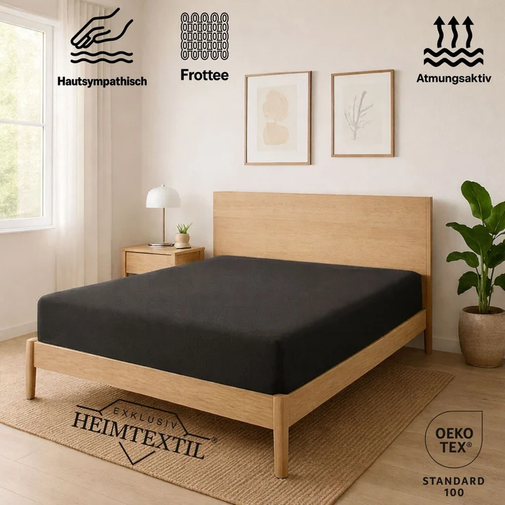 EXKLUSIV HEIMTEXTIL Frottee Spannbettlaken 90 - 100 x 200 cm Anthrazit 80% Baumwolle 20% Polyester Öko - Tex Zertifiziert Bed-Sheet Bettlaken Spannbetttuch Topper Leinentuch – Bild 2