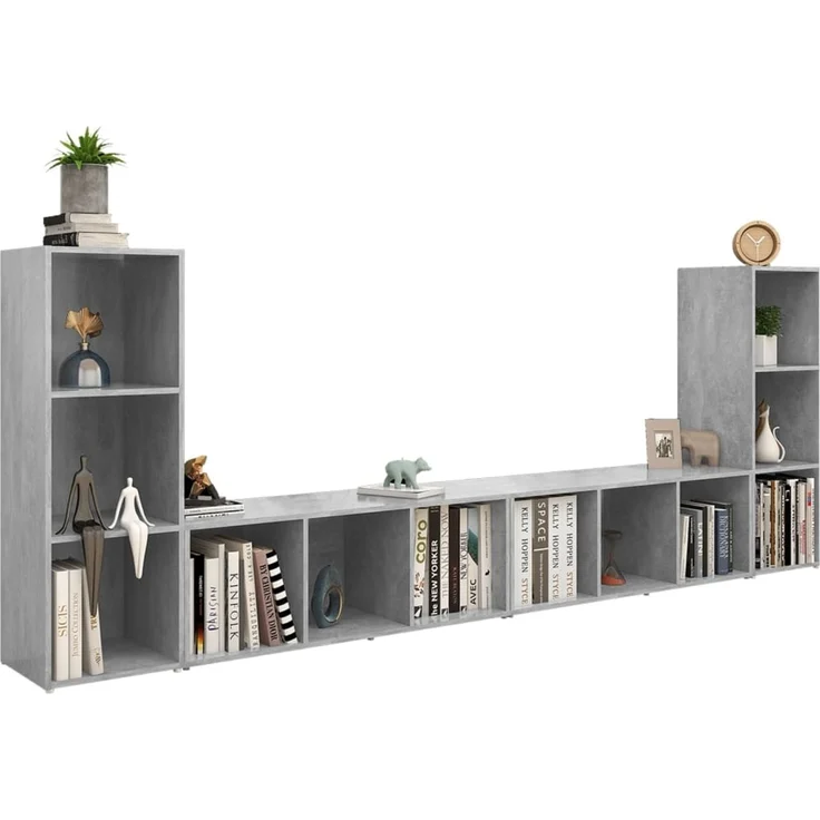 4 pcs TV-Schrank, Fernsehschrank Betongrau 107x35x37 cm Holzwerkstoff – Bild 3