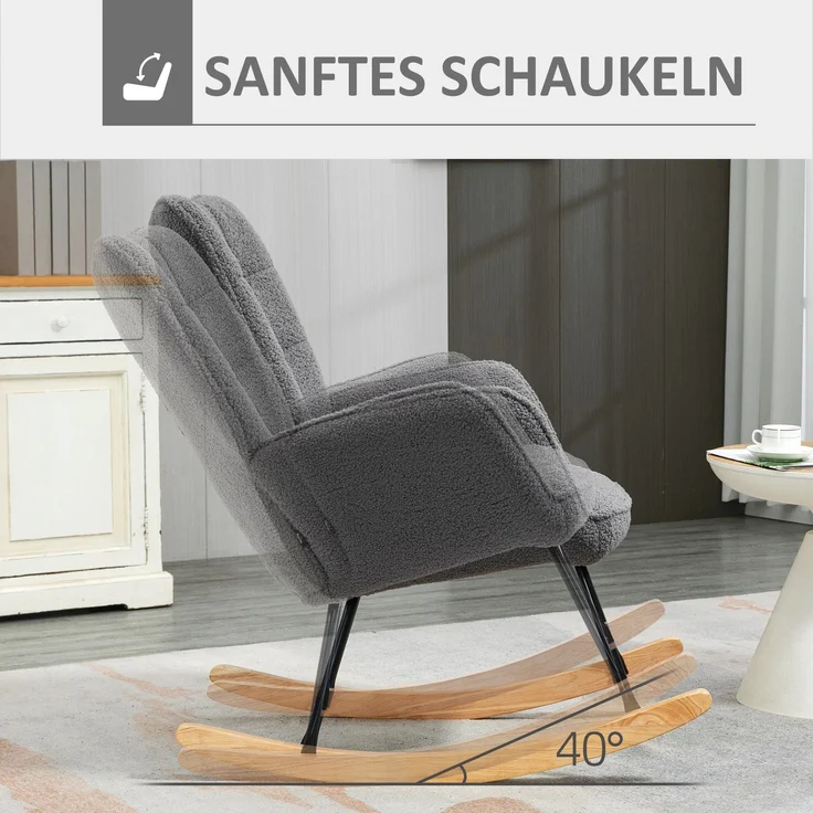 MELAYR, Schaukelstuhl im Retro-Design, Massivholz, Sessel, Relaxsessel, 98 cm x 71 cm x 101 cm, Dunkelgrau – Bild 6