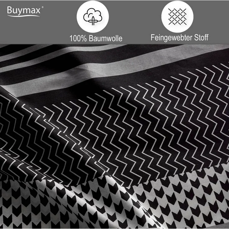 Buymax Bettwäsche, Renforcé, 2 teilig, Bettbezug-Set 135x200 cm 100% Baumwolle mit Reißverschluss, Streifen – Bild 2