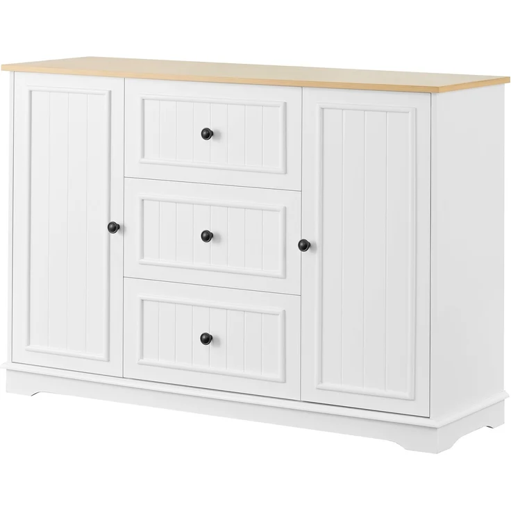 Sideboard 126 x 40 x 86 cm in Weiß mit 3 Schubladen und verstellbaren Einlegeböden – Bild 10