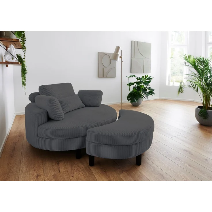 ATLANTIC home collection Loveseat Ravi, XXL- Sessel, inklusive Stauraumhocker, Rückenkissen & drei Zierkissen – Bild 5