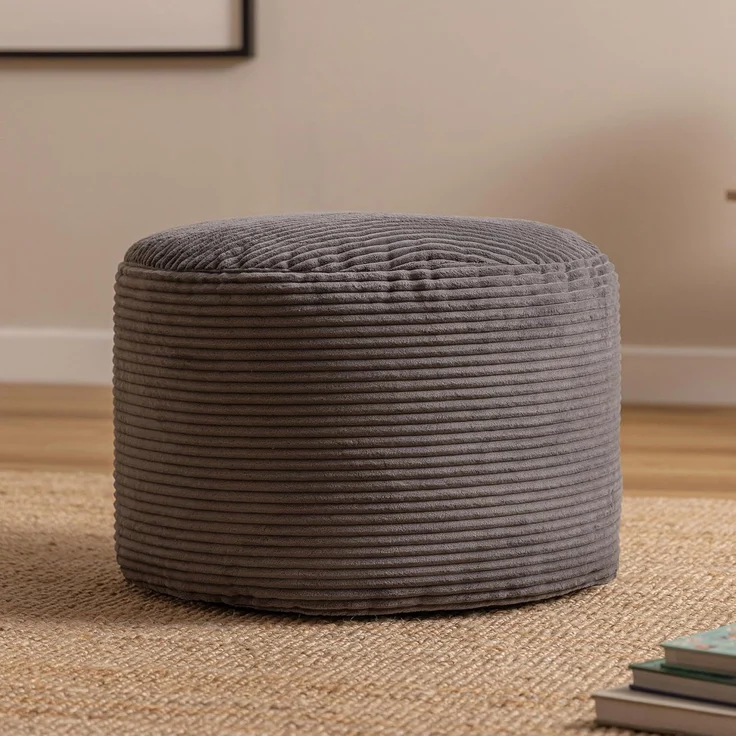Icon Frankie Hocker, Dunkelgrau, Flauschiger Cord Stoff, Sitzsack Cord, Sitzpuff Hocker mit Füllung, Fußhocker für das Wohnzimmer, Deko Wohnzimmer – Bild 2