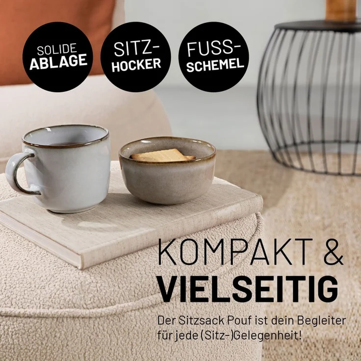 Lumaland Pouf Sitzsack Pouf Teddy 50L, Indoor-Bezug - weich waschbar - perfekt fürs moderne Zuhause – Bild 4