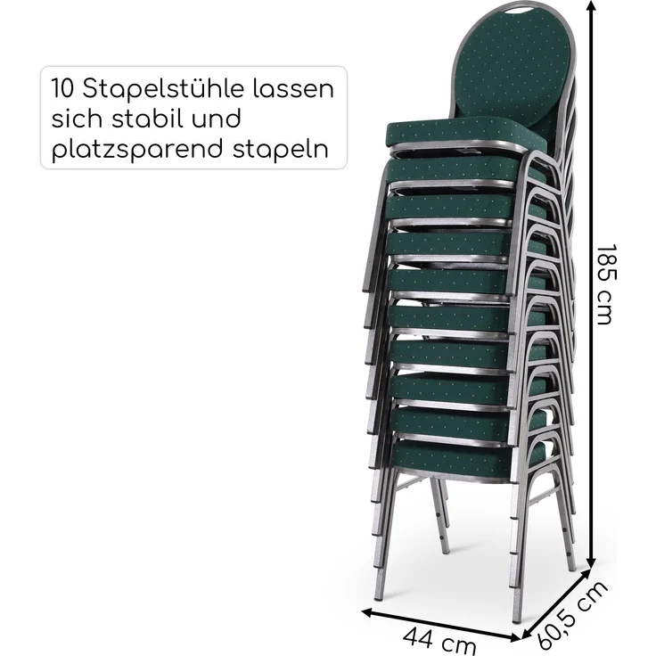 Stapelstuhl 8er-Set, Bankettstuhl stapelbar, Stahl Silber, Stoff Grün | Raburg David – Bild 9