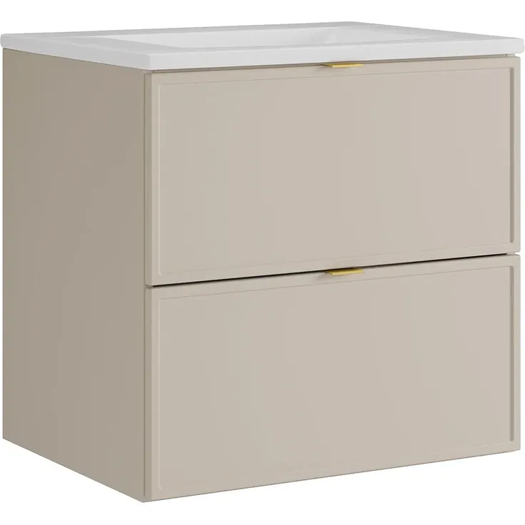 Vente-unique - Hängender Badezimmer-Unterschrank mit Einbau-Waschbecken – Beige – B60 cm – ONDIL