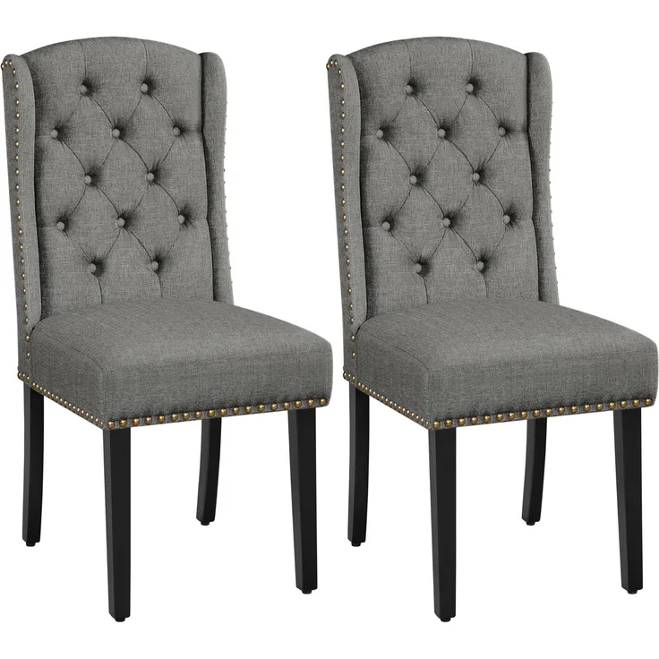 Yaheetech 2-er Set Küchenstuhl mit Flügelförmigen Rückenlehne, Polsterstuhl Esszimmerstuhl bis 140 kg Belastbar fürs Esszimmer/Küche/Wohnzimmer/Schlafzimmer Hellgrau