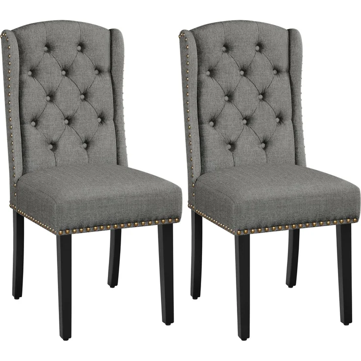 Yaheetech 2-er Set Küchenstuhl mit Flügelförmigen Rückenlehne, Polsterstuhl Esszimmerstuhl bis 140 kg Belastbar fürs Esszimmer/Küche/Wohnzimmer/Schlafzimmer Hellgrau