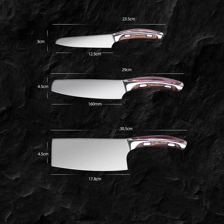 KingLux Messer-Set 3 teiliges Küchenmesser Set Kochmesser Hackmesser Obstmesser Set (3-tlg) – Bild 3
