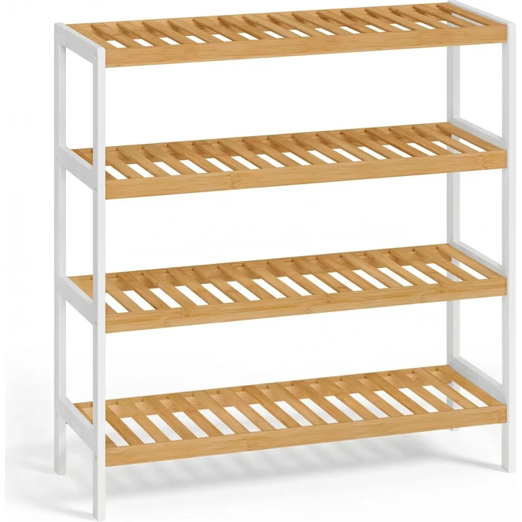 SONGMICS Schuhregal aus Bambus, Schuhablage mit 4 Ebenen, Schuh-Organizer, Regal für Schuhe, Pflanzen, Bücher, Flur, Wohnzimmer, Schlafzimmer, 26 x 70 x 75,5 cm, weiß-naturfarben LBS007KZ01