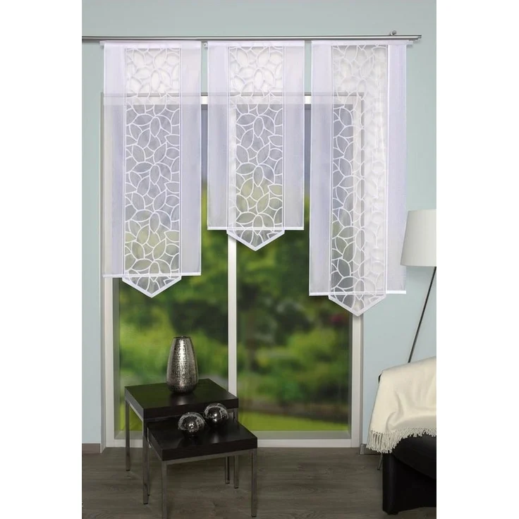 HOME WOHNIDEEN Schiebegardine Home Wohnideen Schiebevorhang Jacquard Blätter 125 x 57 cm Weiss (1 St), 30° Wäsche – Bild 1