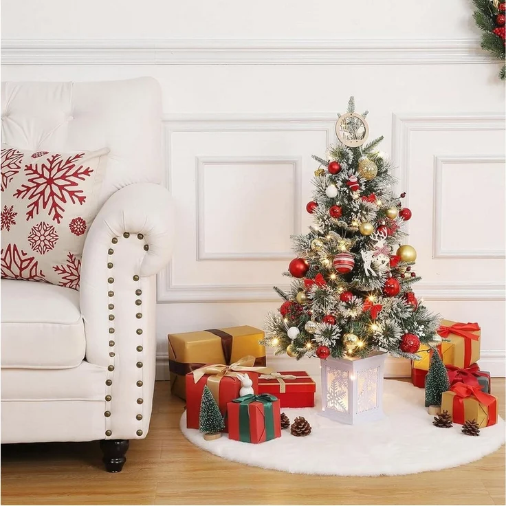 GarveeMore Künstlicher Weihnachtsbaum 90 cm Künstlicher Tannenbaum mit LED-Beleuchtung & roten Beeren – Bild 2
