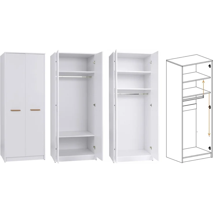 Marmex Möbel Grant Set-O Jugendzimmer Komplett-Set 6-teilig mit Kleiderschrank, Kommode, Schreibtisch, geschlossenes Regal, Wandregal, offenes Regal, Kinderzimmermöbel mit Schreibtisch, laminierte Spanplatte, Kleiderstange, weiß+riviera Eiche, 485x195x... – Bild 2