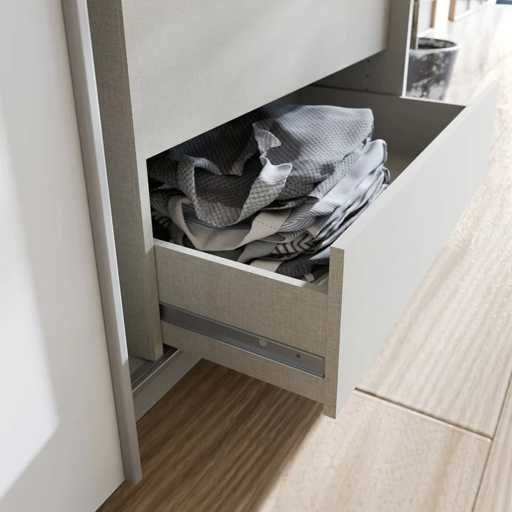 Forte SCHACH & MATT 2 Schubladenblock mit 3 Schubladen, Innenkommode für Kleiderschrank, Holzwerkstoff, Grau Textilnachbildung, 53,5 cm breit x 78,2 cm hoch x 52,7 cm tief – Bild 7