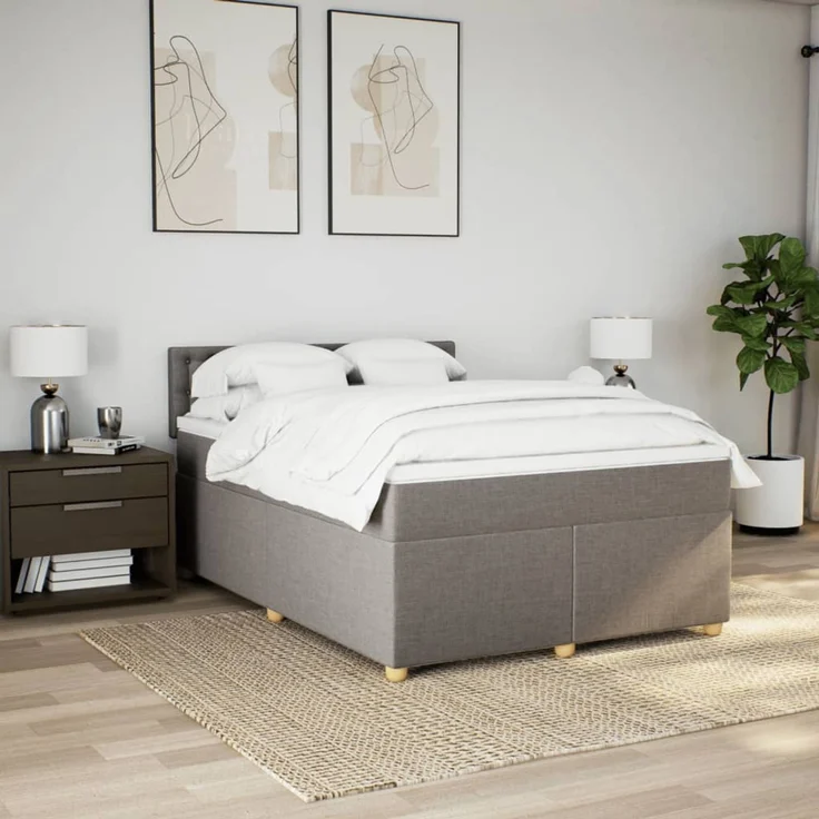 vidaXL Boxspringbett mit Matratze Taupe 140x200 cm Stoff 3289021 – Bild 4