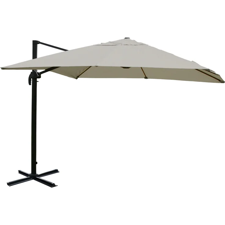 MCW Ampelschirm A96, 3,5x3,5m Alu Creme-Grau, windstabil mit Kurbel und höhenverstellbar