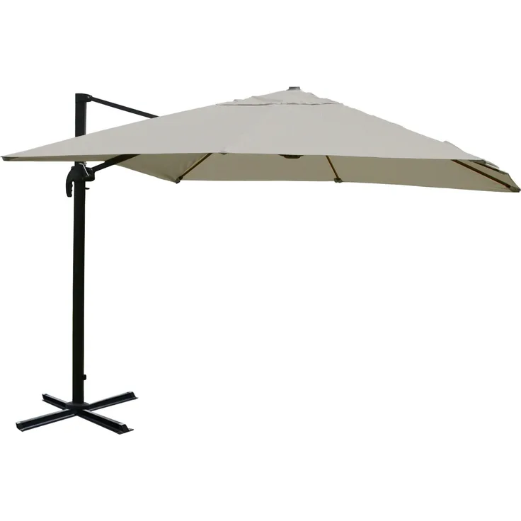 MCW Ampelschirm A96, 3,5x3,5m Alu Creme-Grau, windstabil mit Kurbel und höhenverstellbar