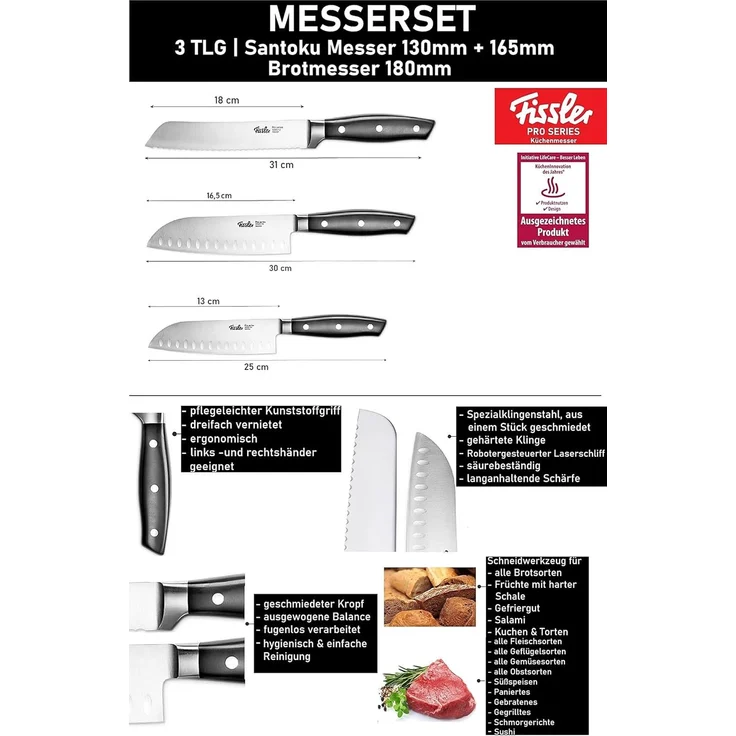 Fissler Messer-Set Profi Messer - Edelstahl Messer mit Spezialklinge, Messerset, Küchenmesser Fleischmesser, Allzweckmesser Sushi Messer – Bild 2